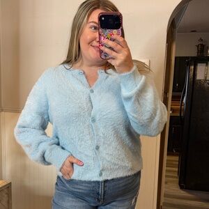 BP Fuzzy Scoop Neck Cardigan Size Large